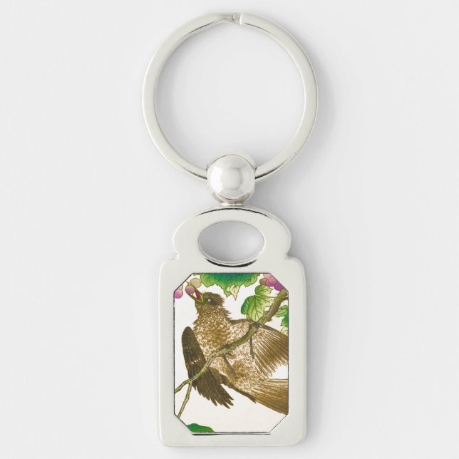 Japanese Drawing of Jay on a Grape Vine Keychain (Front)
