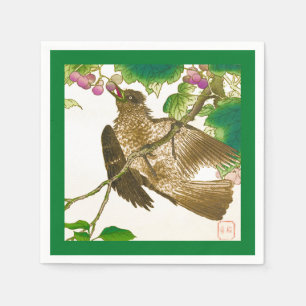 Japanese Drawing of Jay on a Grape Vine Napkins