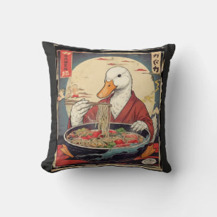 Japanese Duck Ramen , Fun Foodie Gift for  Noodle  Throw Pillow