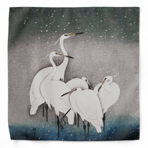 Japanese Egrets Cranes Bird Winter Snow Art Bandana