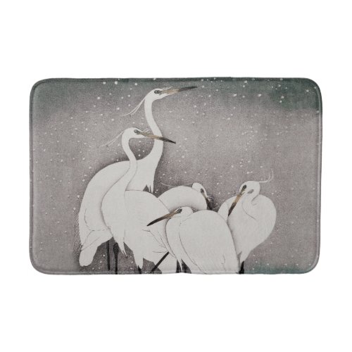 Japanese Egrets Cranes Bird Winter Snow Art Bath Mat