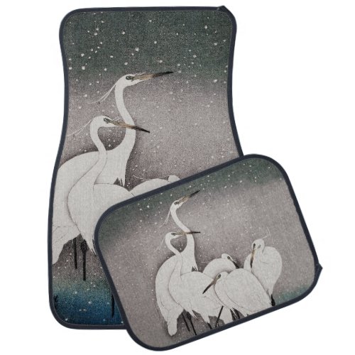 Japanese Egrets Cranes Bird Winter Snow Art Car Floor Mat