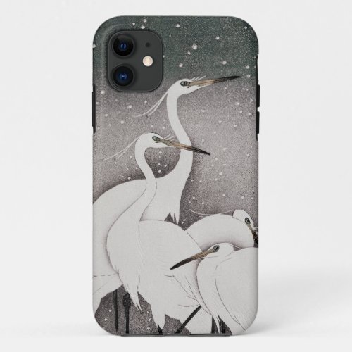 Japanese Egrets Cranes Bird Winter Snow Art iPhone 11 Case