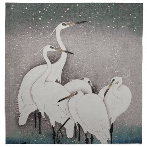 Japanese Egrets Cranes Bird Winter Snow Art Cloth Napkin