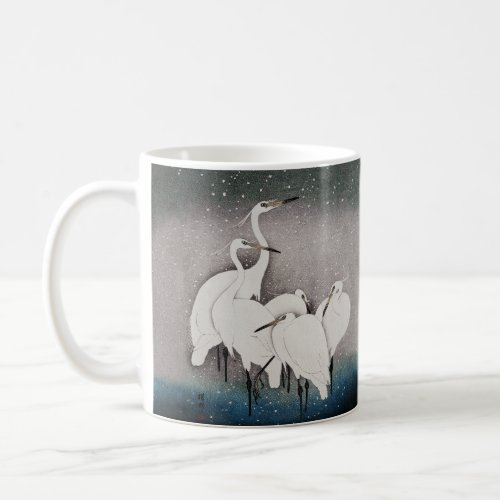 Japanese Egrets Cranes Bird Winter Snow Art Coffee Mug