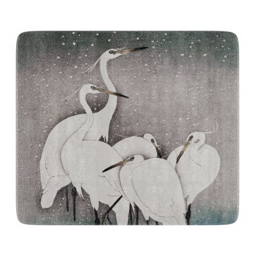 Japanese Egrets Cranes Bird Winter Snow Art Cutting Board