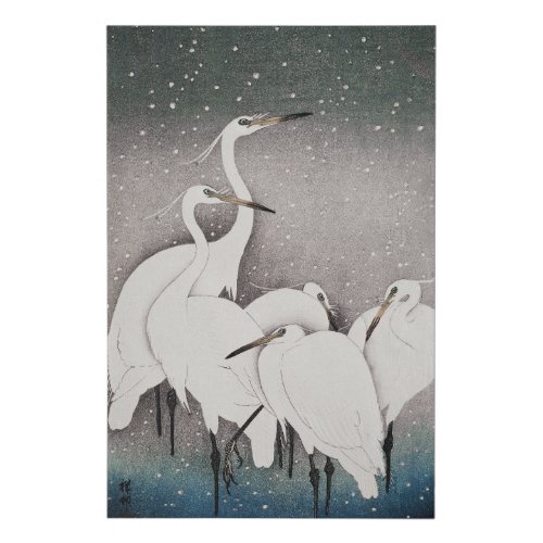 Japanese Egrets Cranes Bird Winter Snow Art Faux Canvas Print
