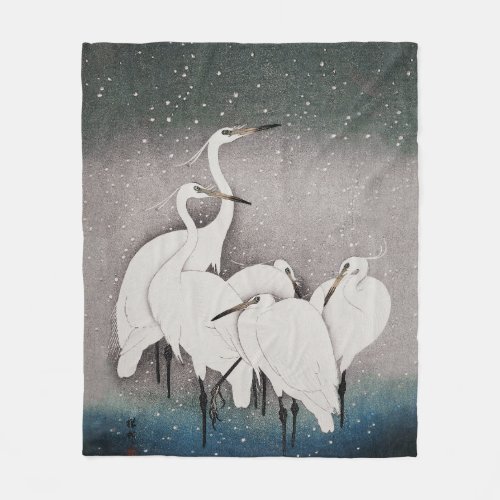 Japanese Egrets Cranes Bird Winter Snow Art Fleece Blanket