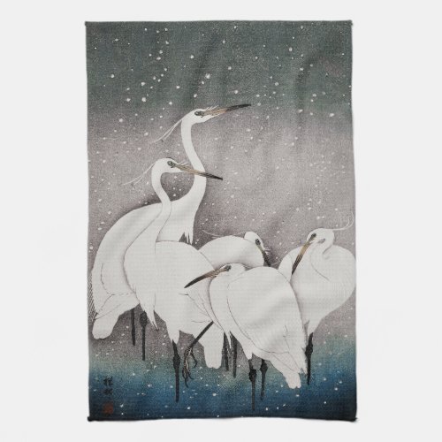 Japanese Egrets Cranes Bird Winter Snow Art Kitchen Towel