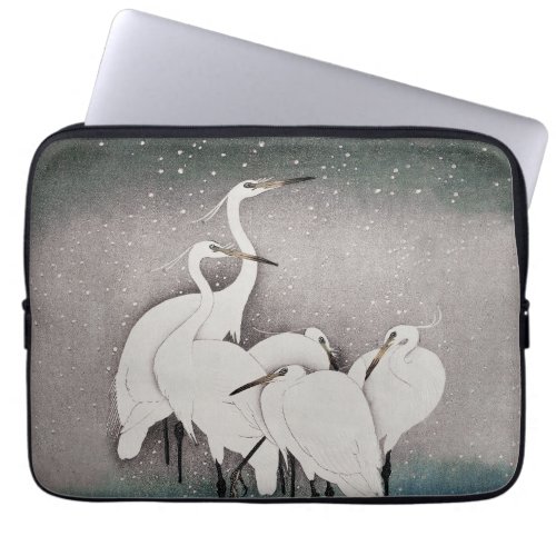 Japanese Egrets Cranes Bird Winter Snow Art Laptop Sleeve