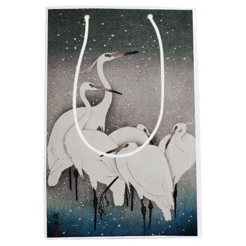 Japanese Egrets Cranes Bird Winter Snow Art Medium Gift Bag