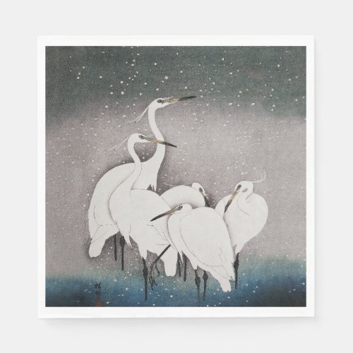 Japanese Egrets Cranes Bird Winter Snow Art Napkins