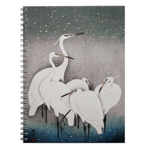 Japanese Egrets Cranes Bird Winter Snow Art Notebook