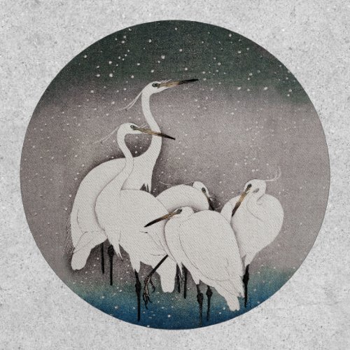 Japanese Egrets Cranes Bird Winter Snow Art Patch