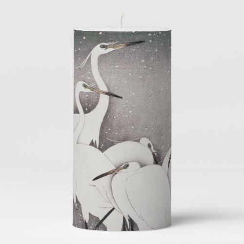 Japanese Egrets Cranes Bird Winter Snow Art Pillar Candle