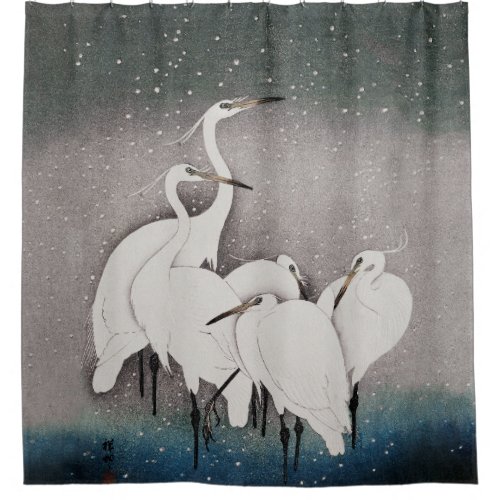 Japanese Egrets Cranes Bird Winter Snow Art Shower Curtain