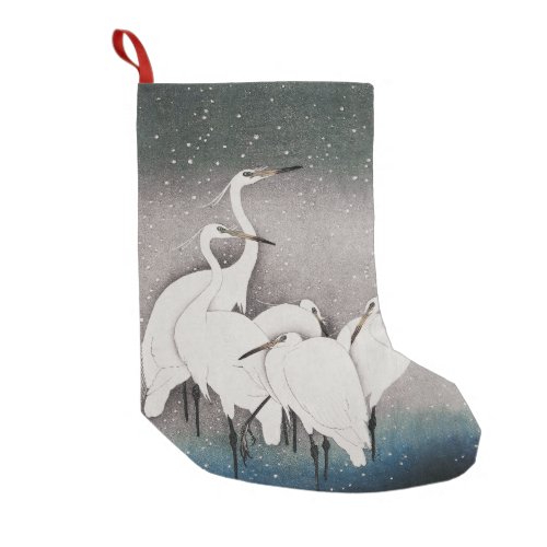 Japanese Egrets Cranes Bird Winter Snow Art Small Christmas Stocking