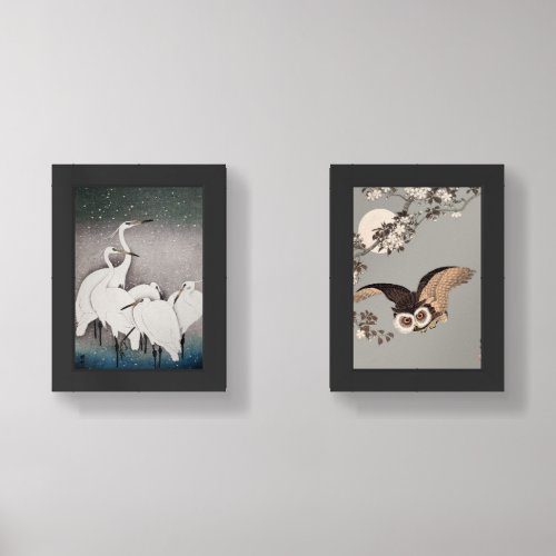 Japanese Egrets Cranes Bird Winter Snow Art Wall Art Sets