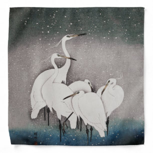 Japanese Egrets Koson Cranes Winter Snow Bandana