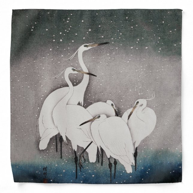 Japanese Egrets Koson Cranes Winter Snow Bandana (Front)