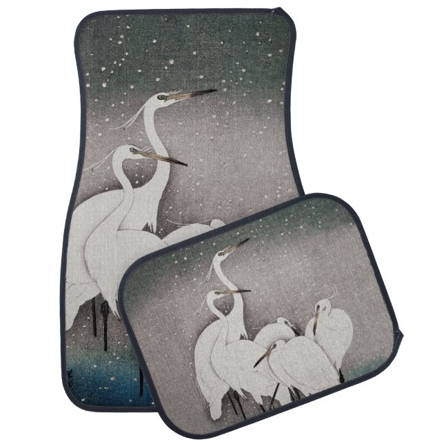 Japanese Egrets Koson Cranes Winter Snow Car Floor Mat (Set)