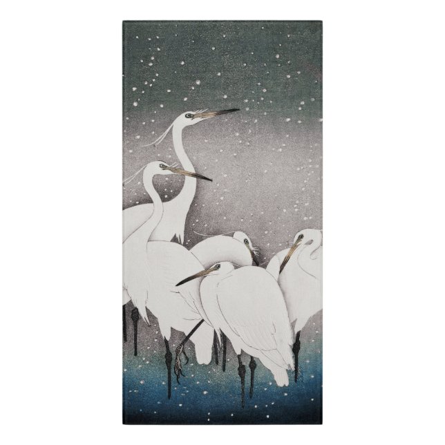 Japanese Egrets Koson Cranes Winter Snow Door Sign (Classic Front Vert)