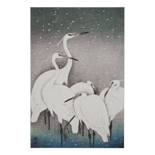 Japanese Egrets Koson Cranes Winter Snow Faux Canvas Print
