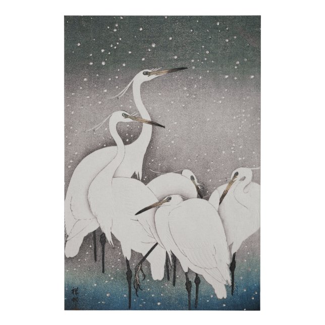 Japanese Egrets Koson Cranes Winter Snow Faux Canvas Print (Front)