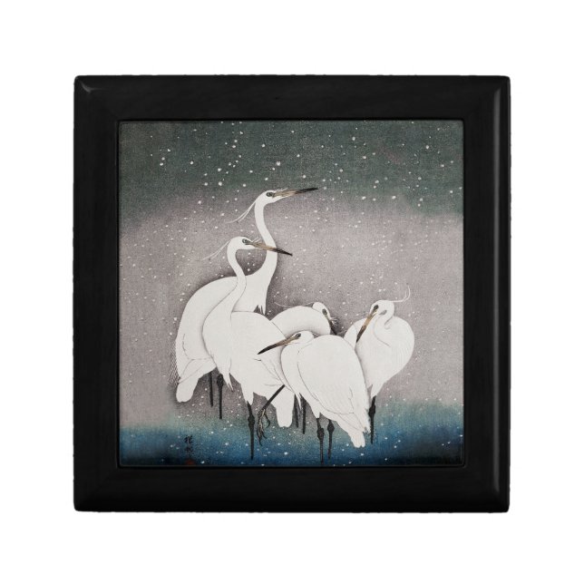 Japanese Egrets Koson Cranes Winter Snow Gift Box (Front)