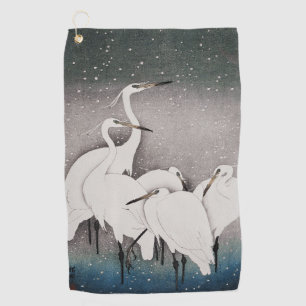 Japanese Egrets Koson Cranes Winter Snow Golf Towel
