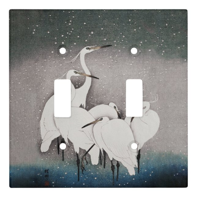 Japanese Egrets Koson Cranes Winter Snow Light Switch Cover (Front)