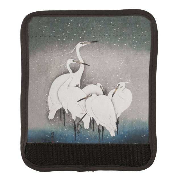 Japanese Egrets Koson Cranes Winter Snow Luggage Handle Wrap (Front)