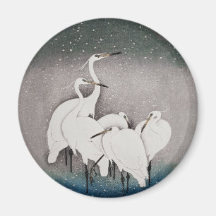 Japanese Egrets Koson Cranes Winter Snow Magnet