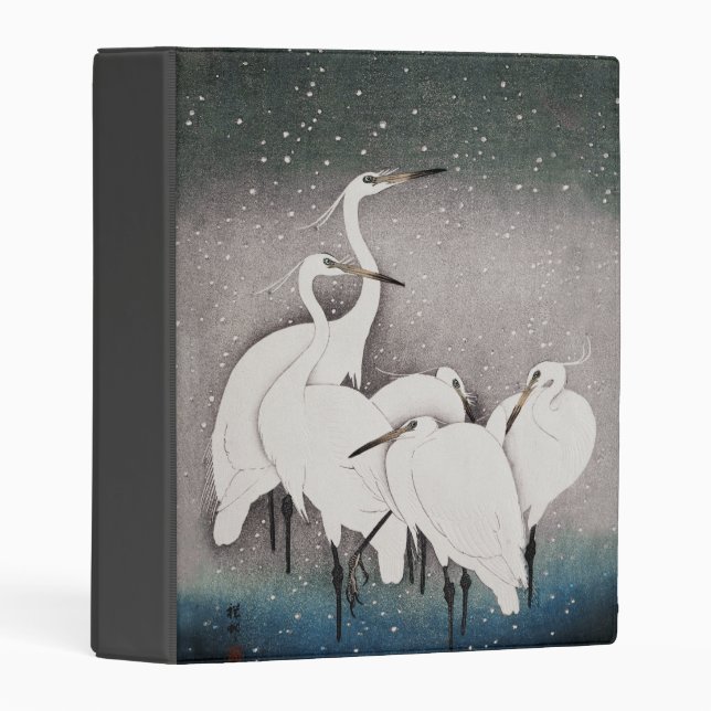 Japanese Egrets Koson Cranes Winter Snow Mini Binder (Front/Spine)