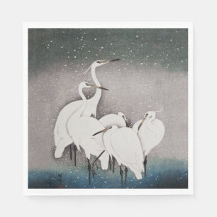 Japanese Egrets Koson Cranes Winter Snow Napkins