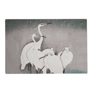 Japanese Egrets Koson Cranes Winter Snow Placemat