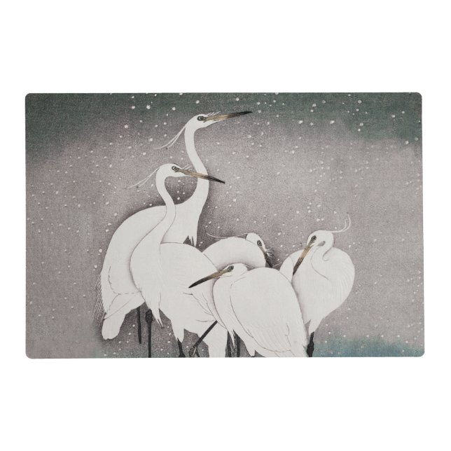 Japanese Egrets Koson Cranes Winter Snow Placemat (Front)