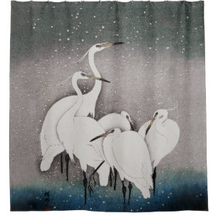 Japanese Egrets Koson Cranes Winter Snow Shower Curtain