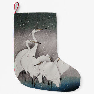 Japanese Egrets Koson Cranes Winter Snow Small Christmas Stocking