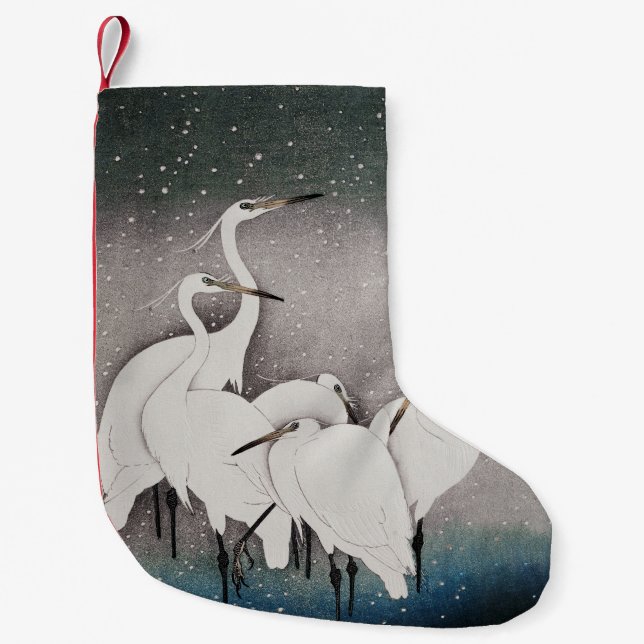 Japanese Egrets Koson Cranes Winter Snow Small Christmas Stocking (Front)