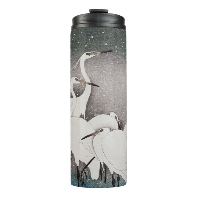 Japanese Egrets Koson Cranes Winter Snow Thermal Tumbler (Front)