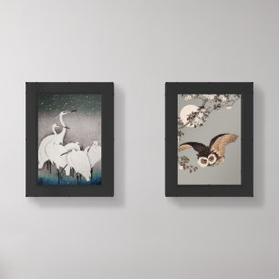 Japanese Egrets Koson Cranes Winter Snow Wall Art Sets