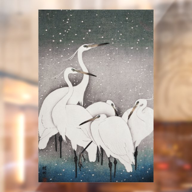 Japanese Egrets Koson Cranes Winter Snow Window Cling (Sheet 2)