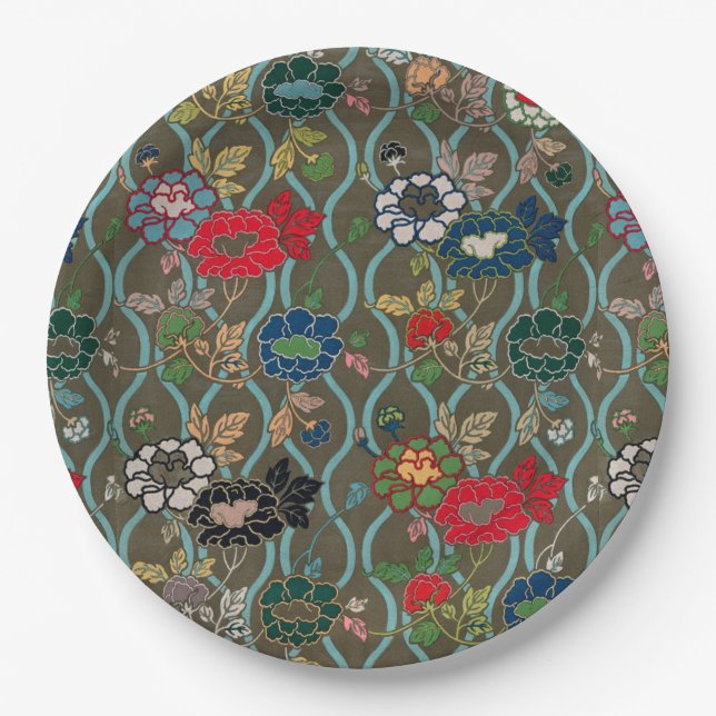 Japanese Elegance: Vintage Floral  Paper Plates (Front)