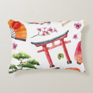 Japanese Elements Watercolor Seamless Texture Accent Pillow