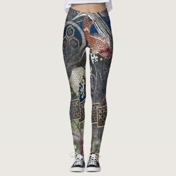 Japanese Embroidered Silk Koi Leggings by AlignBoutique at Zazzle