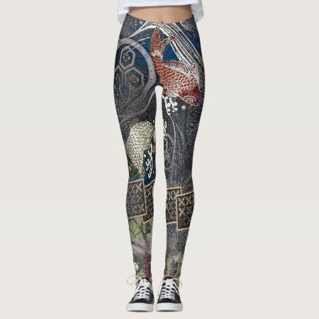 Japanese Embroidered Silk Koi Leggings
