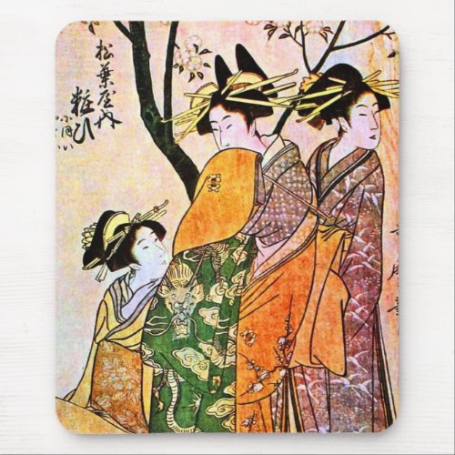 Japanese Engraving Three Geisha 1911 Mouse Pad