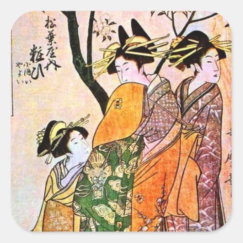 Japanese Engraving Three Geisha 1911 Square Sticker