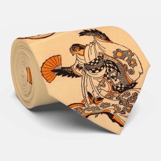 Japanese fairytale The Tongue Cut Sparrow print  Neck Tie (Rolled)